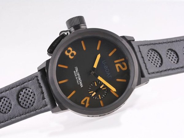 U-Boat Italo Fontana 1216 Black Crocodile Leather Strap 50mm Black Dial Watch watches