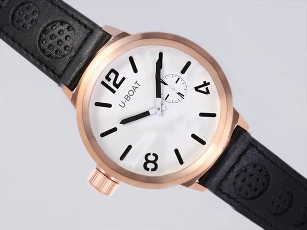 U-Boat Italo Fontana 2060 Black Ostrich Leather Strap Round White Dial Watch watches