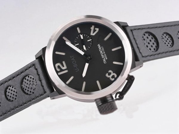 U-Boat Italo Fontana 2060 Mens Round Black Crocodile Leather Strap Watch watches