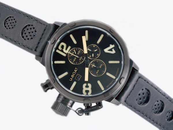 U-Boat Italo Fontana 6472 Black Crocodile Leather Strap Mens 50mm Watch watches