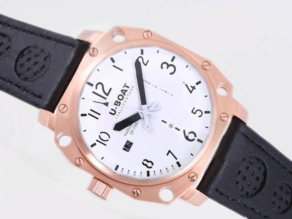 U-Boat Thousands Of Feet 1887 Mens Black Ostrich Leather Strap Rose Gold Bezel Watch watches