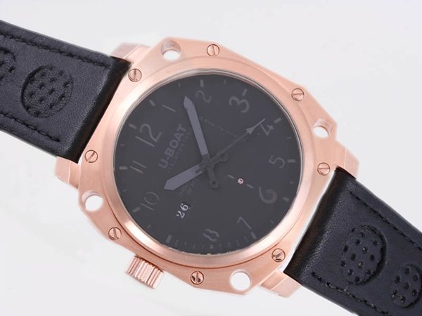 U-Boat Thousands Of Feet 1924 Mens Black Ostrich Leather Strap Round Watch watches