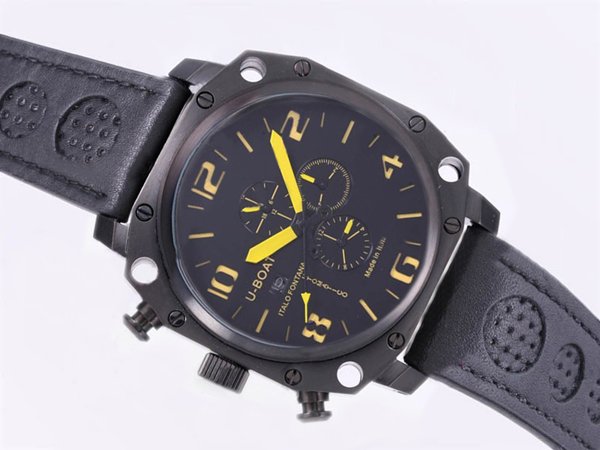 U-Boat Thousands Of Feet 1965 Round Black Dial Black Ostrich Leather Strap Watch watches