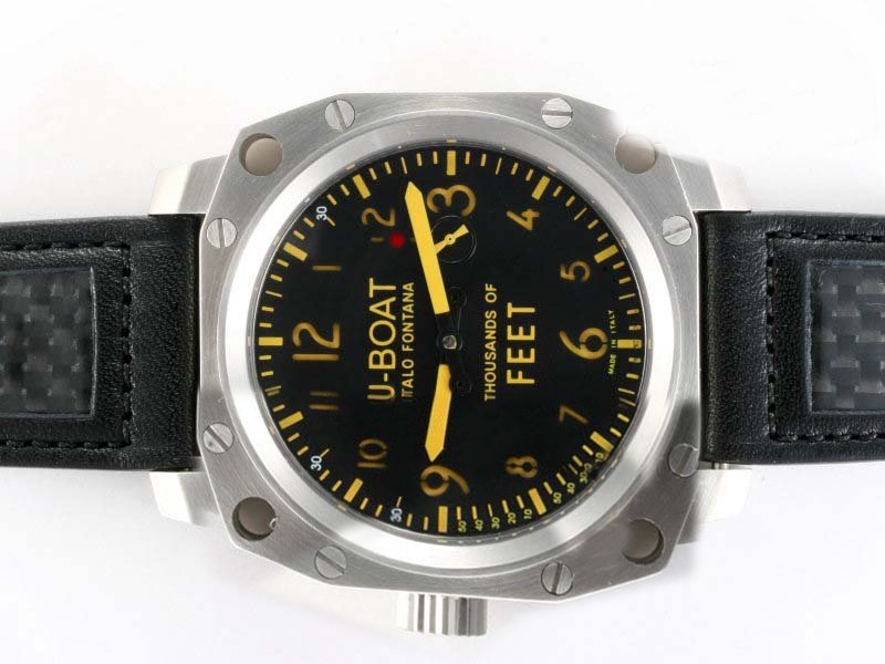 U-Boat Thousands Of Feet 1980 Black Dial Manual Winding Stainless Steel Bezel Watch watches