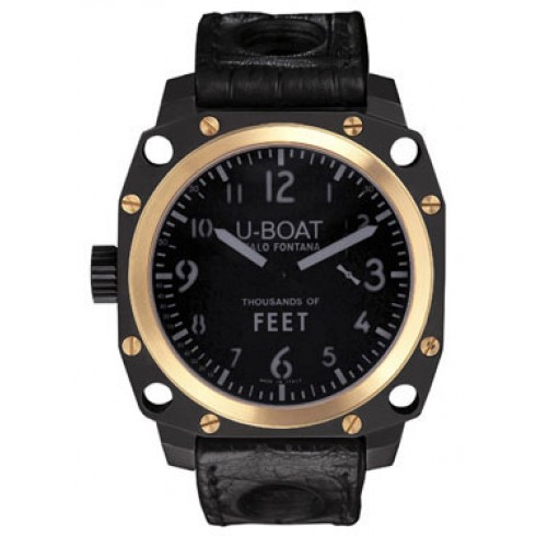 U Boat Thousands of Feet Black Dial 18kt Yellow Gold Black Leather Men's Watch 5328 watches