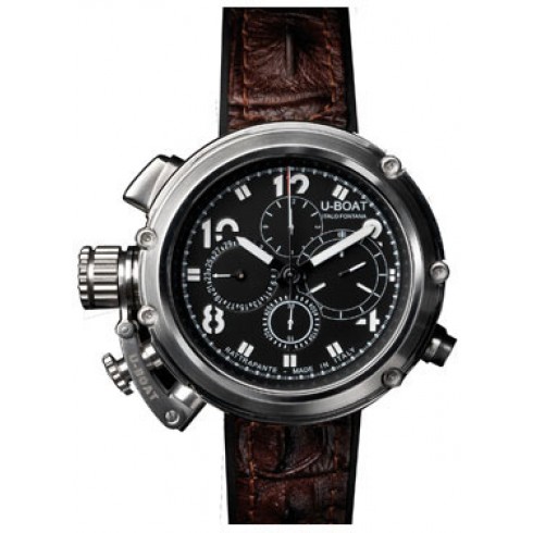 U Boat U-51 Rattrappante Black Dial Brown Leather Men's Watch 2063 watches