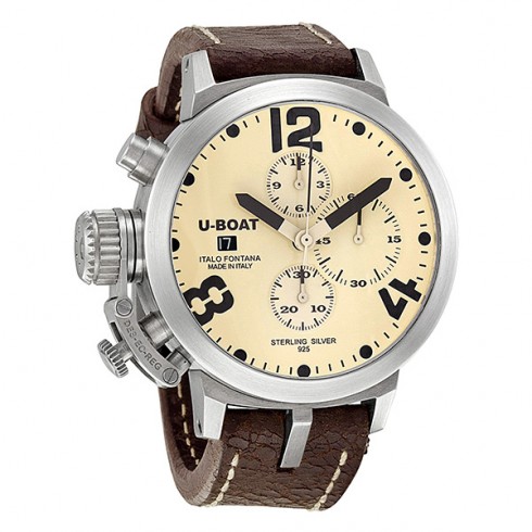 U-Boat Classico Automatic Chronograph Beige Dial Sterling Silver Men's Watch 6948 watches