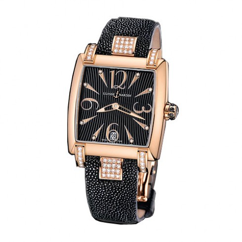 Ulysse Nardin Caprice Black Dial 18kt Rose Gold Diamond Black Alligator Leather Ladies Watch 136-91C-06-02 watches