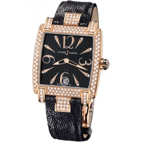 Ulysse Nardin Caprice Black Dial 18kt Rose Gold Diamond Black Stingray Ladies Watch 136-91AC-06-02 watches