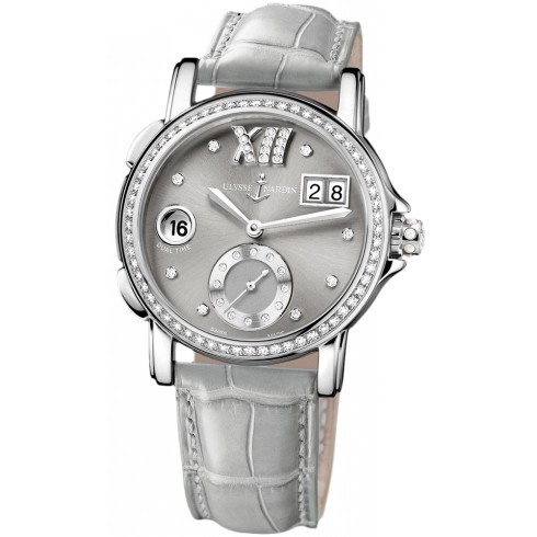 Ulysse Nardin Charcoal Diamond Dial Stainless Steel Grey Leather Ladies Watch 243-22B-30-02 watches