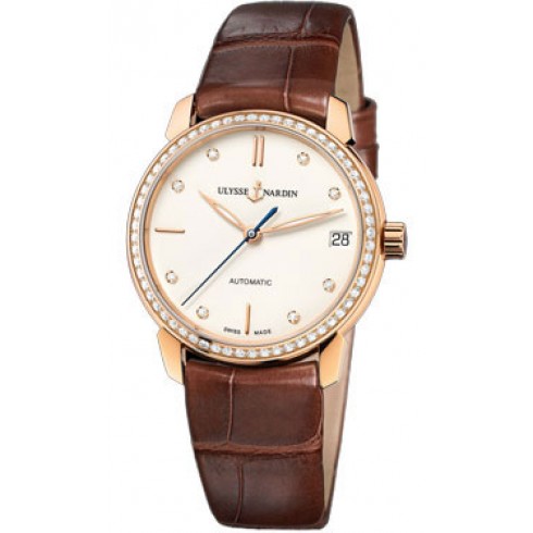 Ulysse Nardin Classico Eggshell White Diamond Dial 18kt Rose Gold Brown Leather Ladies Watch 8106-116B-2-990 watches