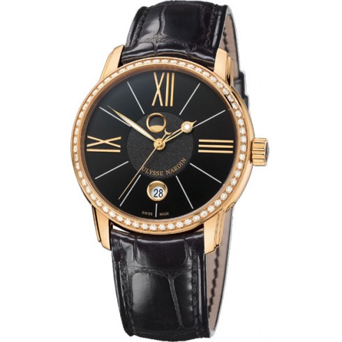 Replica Ulysse Nardin Classico Luna Black Dial Alligator Leather Strap Automatic Men's Watch 8296-122B-2-42 Watch