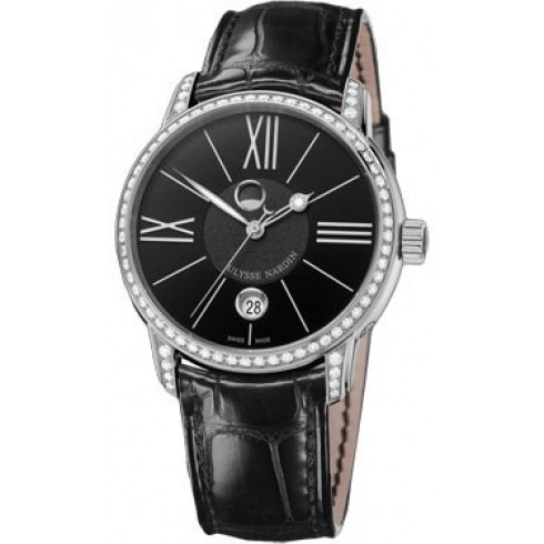 Ulysse Nardin Classico Luna Black Dial Stainless Steel Diamond Black Alligator Leather Men's Watch 8293-122B-2-42 watches