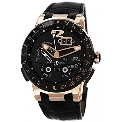 Ulysse Nardin El Toro GMT Black Dial 18kt Rose Gold Black Leather Men's Watch 326-03 watches