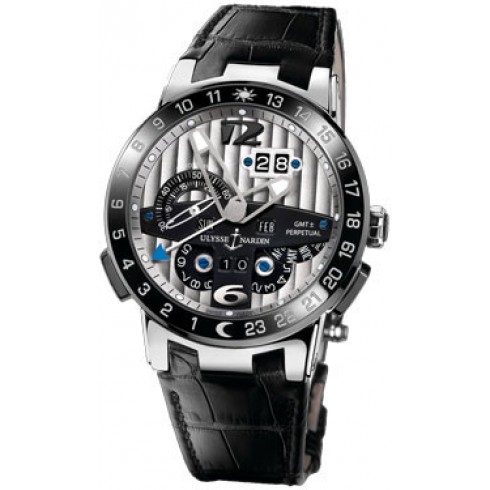 Ulysse Nardin El Toro GMT Silver Dial Platinum Black Leather Men's Watch 329-00 watches