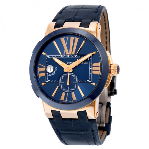 Ulysse Nardin Executive Dual Time Automatic Blue Dial 18kt Rose Gold Men's Watch 246-00-5-43 watches