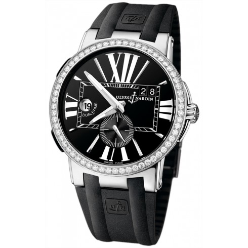 Replica Ulysse Nardin Executive Dual Time Black Dial Diamond Bezel Black Leather Men's Watch 243-00B-3-42 Watch