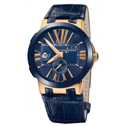 Ulysse Nardin Executive Dual Time Blue Dial 18K Rose Gold Blue Alligator Leather Men's Watch 246005-43 watches