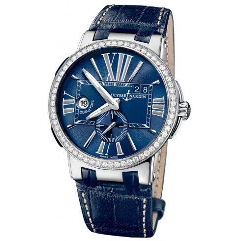 Ulysse Nardin Executive Dual Time Blue Dial Diamond Bezel Blue Leather Men's Watch 243-00B-43 watches