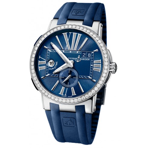 Ulysse Nardin Executive Dual Time Blue Dial Diamond Bezel Blue Rubber Men's Watch 243-00B-3-43 watches