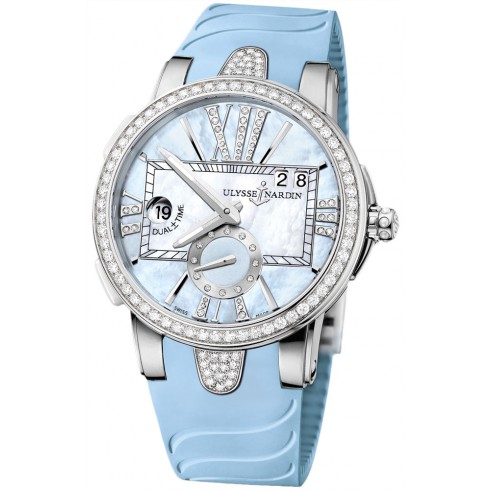 Ulysse Nardin Executive Dual Time Lady Blue Mother Of Pearl Dial Rubber Strap Automatic Ladies Watch 243-10B-3C-393 watches