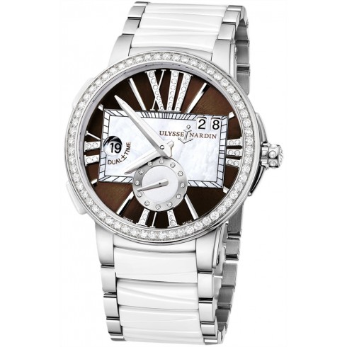 Ulysse Nardin Executive Dual Time Lady Brown Dial Stainless Steel And Ceramic Strap Automatic Ladies Watch 243-10B-7-30-05 watches
