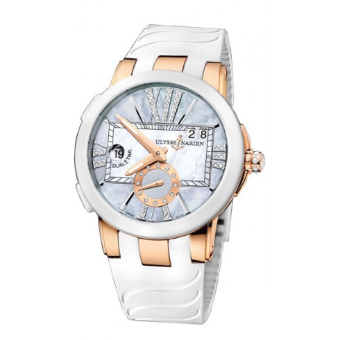 Ulysse Nardin Executive Dual Time Lady Grey Mother Of Pearl Dial Rubber Strap Automatic Ladies Watch 246-10-3-392 watches