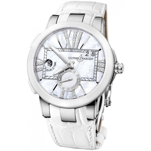Replica Ulysse Nardin Executive Dual Time Mother of Pearl Dial Diamond White Leather Ladies Watch 243-10-391 Watch
