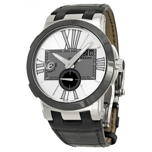 Ulysse Nardin Executive Dual Time Silver Dial Black Leather Automatic Men's Watch 243-00-421 watches