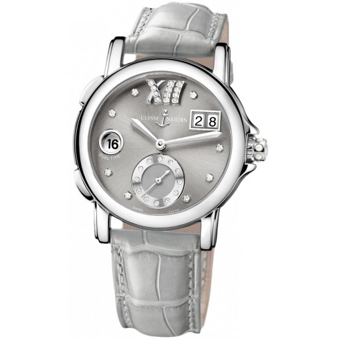 Ulysse Nardin GMT Big Date Grey Dial Stainless Steel Grey Leather Ladies Watch 243-22-30-02 watches