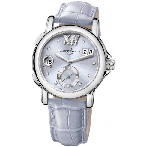 Ulysse Nardin GMT Big Date Purple Diamond Dial Stainless Steel Puple Leather Ladies Watch 243-22-30-07 watches