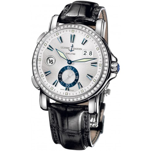 Ulysse Nardin GMT Big Date Silver Dial Stainless Steel Black Leather Men's Watch 243-55B-91 watches