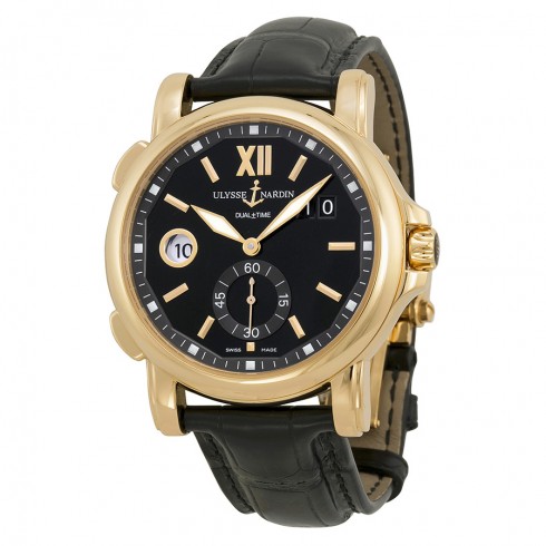 Ulysse Nardin GMT Dual Time Black Dial Alligator Leather Strap Automatic Men's Watch 246-55-32 watches