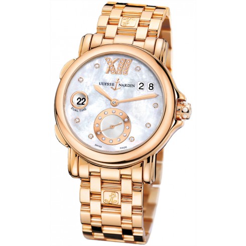 Ulysse Nardin GMT Dual Time Mother of Pearl Dial 18kt Polished Rose Gold Automatic Ladies Watch 246-22-8-391 watches