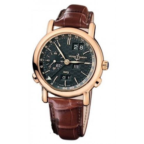 Ulysse Nardin GMT Perpetual Black Dial 18kt Rose Gold Brown Leather Men's Watch 326-22-92 watches
