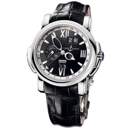 Ulysse Nardin GMT Perpetual Black DIal 18kt White Gold Black Leather Men's Watch 320-60-32 watches