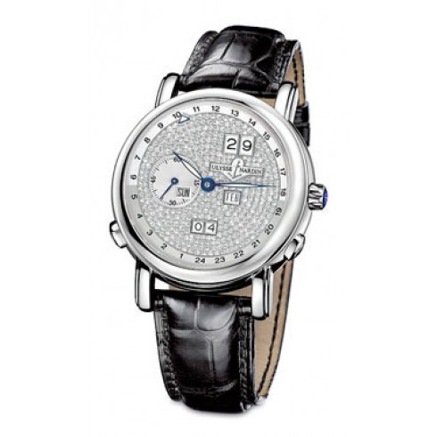 Ulysse Nardin GMT Perpetual Diamond Pave Dial Leather Strap Automatic Men's Watch 320-82-091 watches