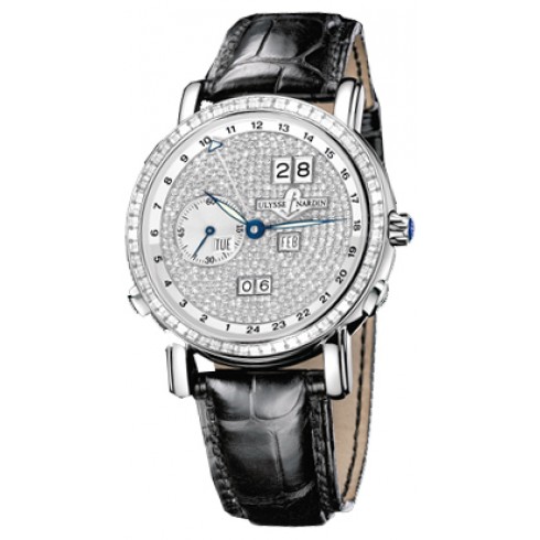 Ulysse Nardin GMT Perpetual Diamond Pave Dial Leather Strap Automatic Men's Watch 320-89BAG-091 watches