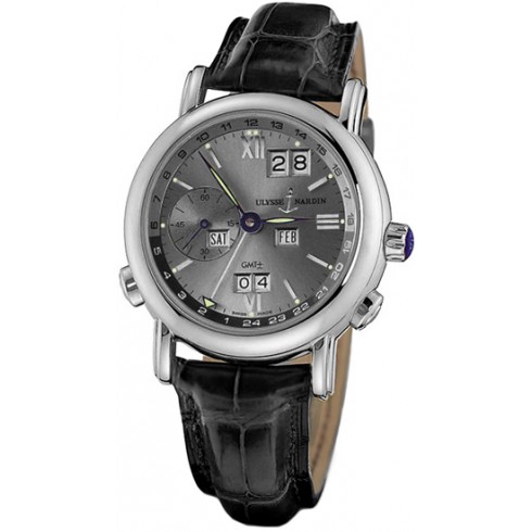 Ulysse Nardin GMT Perpetual Grey Dial 18kt White Gold Black Leather Men's Watch 320-22-32 watches
