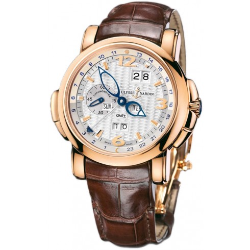 Ulysse Nardin GMT Perpetual Silver Dial 18kt Rose Gold Brown Leather Men's Watch 326-60-60 watches