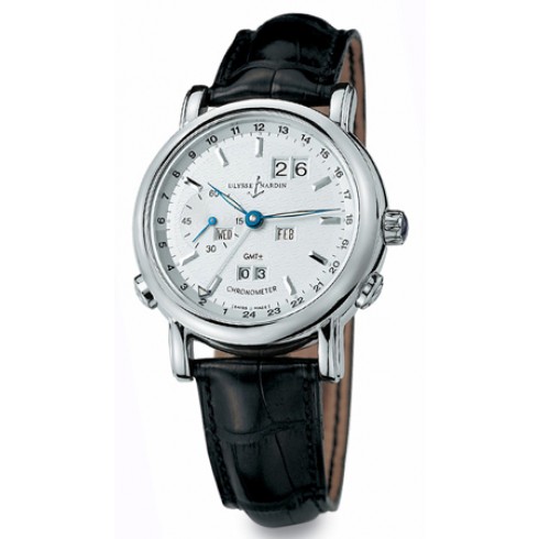 Ulysse Nardin GMT Perpetual Silver Dial 18kt White Gold Black Leather Men's Watch 320-22 watches