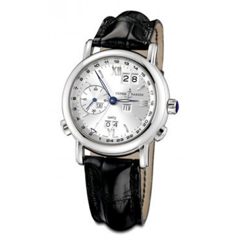 Ulysse Nardin GMT Perpetual Silver Dial 18kt White Gold Black Leather Men's Watch 320-22-31 watches