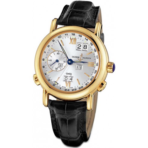 Ulysse Nardin GMT Perpetual Silver Dial 18kt Yellow Gold Black Alligator Leather Men's Watch 321-22 watches