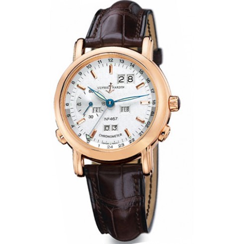 Ulysse Nardin GMT Perpetual Silver Dial 18kt Yellow Gold Brown Leather Automatic Men's Watch 322-88-91 watches
