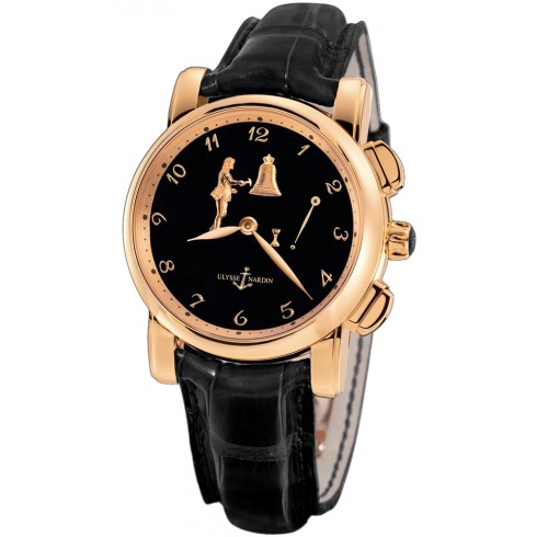 Ulysse Nardin Hour Striker Black Dial 18kt Rose Gold Black Leather Men's Watch 6106-103-E2 watches