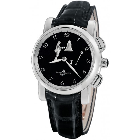 Replica Ulysse Nardin Hourstriker Black Dial Platinum Black Leather Men's Watch 6109-103-E2 Watch