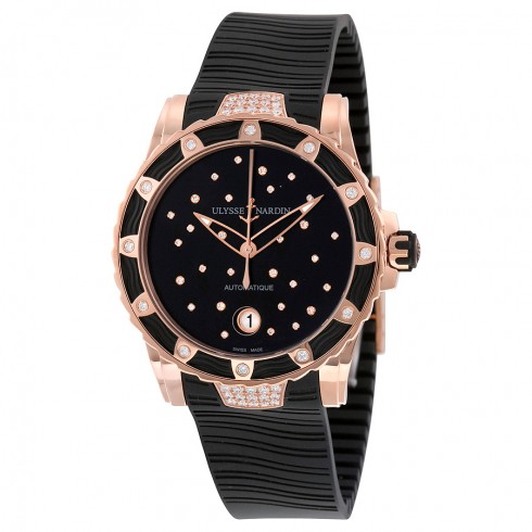 Ulysse Nardin Lady Diver 2014 Black Dial Black Rubber Ladies Watch 8156-180E-3C/22 watches