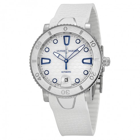 Ulysse Nardin Lady Marine Diver Mother of Pearl White Rubber Automatic Ladies Watch 8103-101-3-00 watches