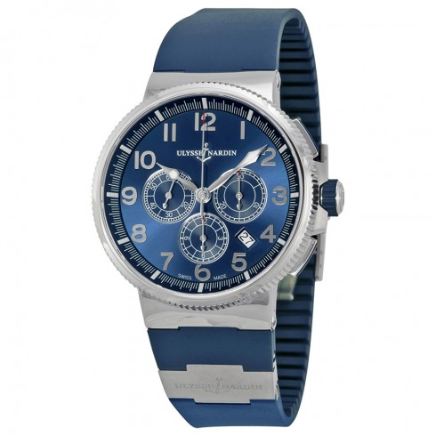 Ulysse Nardin Marine Chronograph Metallic Blue Dial Blue Rubber Men's Watch 1503-150-3-63 watches