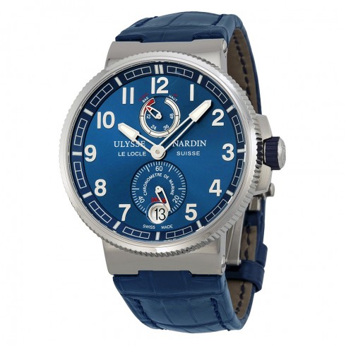 Replica Ulysse Nardin Marine Chronometer Blue Dial Blue Alligator Leather Men's Watch 1183-126-63 Watch